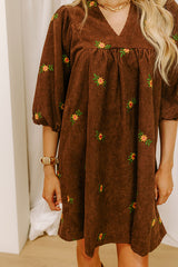 Harvest Lane Embroidered Corduroy Mini Dress