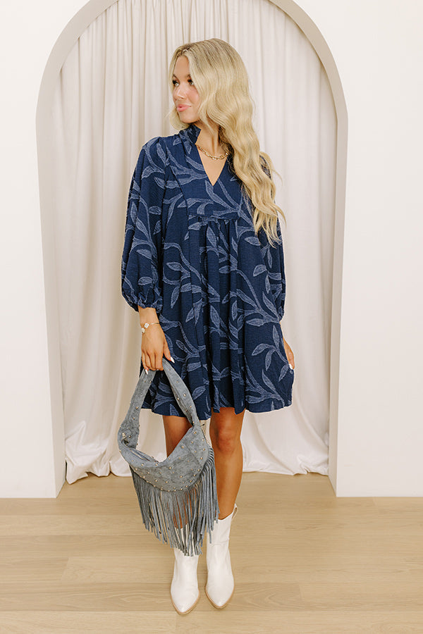 Kind Smile Jacquard Mini Dress in Navy