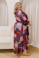 Vineyard Views Satin Color Block Midi Dress in Purple Curves