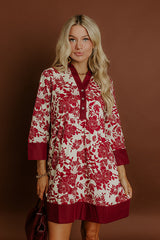 Sweet Harmony Floral Mini Dress in Wine