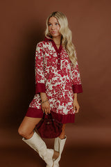 Sweet Harmony Floral Mini Dress in Wine