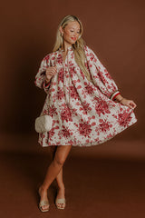 Veranda Chic Floral Mini Dress in Wine