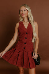 Western Charm Faux Suede Mini Dress in Brick Red