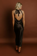 Glitz And Glam Satin Midi Dress in Black