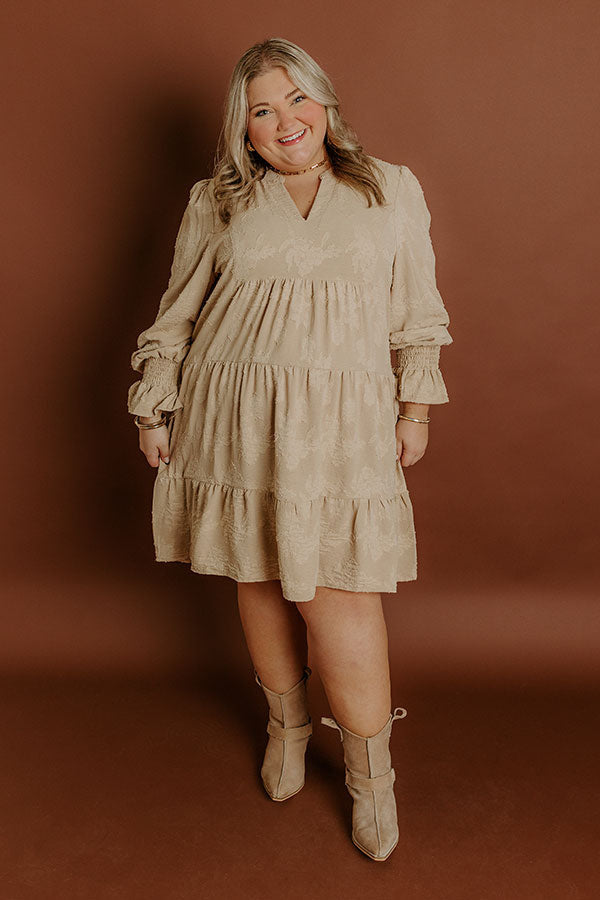 Tribeca Twilight Jacquard Babydoll Mini Dress in Iced Latte Curves