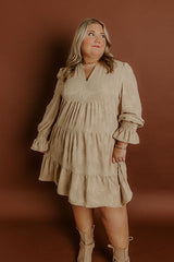 Tribeca Twilight Jacquard Babydoll Mini Dress in Iced Latte Curves