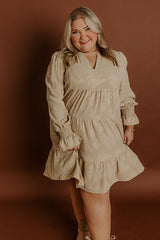 Tribeca Twilight Jacquard Babydoll Mini Dress in Iced Latte Curves