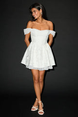 Kalara White Jacquard Off-the-Shoulder Mini Dress