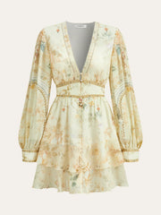 Semi-Sheer Chiffon Floral Printed Ruffled Mini Dress