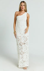 Charlene Maxi Dress - Crochet Knitted One Shoulder Maxi Dress in White
