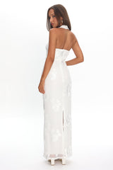 Serenya Halterneck Embellished Maxi Dress White