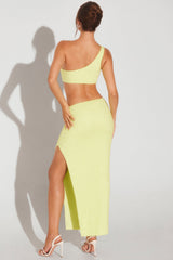 Embellished Side Split Maxi Skirt in Lime Green