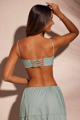 Lace Up Back Cropped Corset in Pastel Green