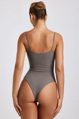 Ribbed Modal Square Neck Bodysuit in Grey