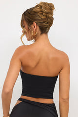 Jersey Strapless Plunge Neck Top in Black