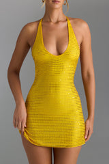 Embellished Scoop Halterneck Mini Dress in Buttercup