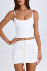 Lace-Up Cargo Micro Mini Skirt in White