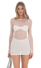 Long Sleeve Cutout lace Dress in White