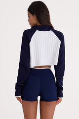 Ribbed Knit Quarter-Zip Cropped Jumper in Midnight