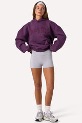 Embroidered Oversized Hoodie in Plum