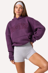 Embroidered Oversized Hoodie in Plum