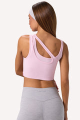 Seamless Soft Rib Asymmetric Sports Bra in Powder Pink