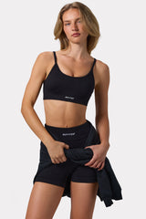 Scoop Neck Lace Up Back FlexiRib Sports Bra in Black
