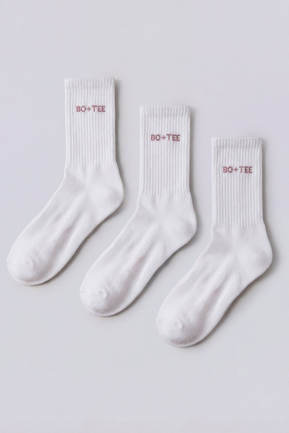 Ribbed Half-Crew 3-Pack Socks in White Pink