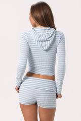 Ribbed Jersey Cropped Hoodie in Blue Stripe