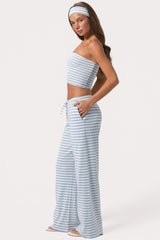 Ribbed Jersey Low-Rise Trousers in Blue Stripe