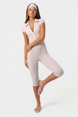 Ribbed Jersey Capri Jumpsuit in Pink Stripe