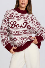 Jacquard-Knit Oversized Jumper in Crimson Red