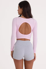Seamless Soft Rib Cut-Out Crop Top in Powder Pink