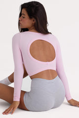 Seamless Soft Rib Cut-Out Crop Top in Powder Pink