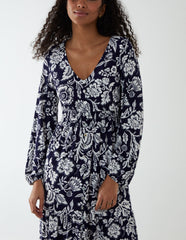 Floral Button Front Midi Dress