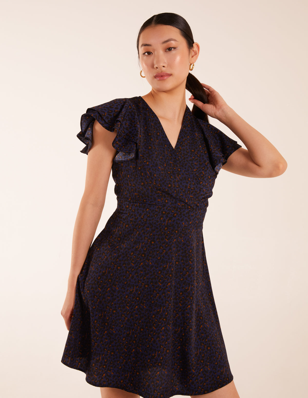 Leopard Print Wrap Ruffle Mini Dress