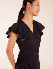 Leopard Print Wrap Ruffle Mini Dress