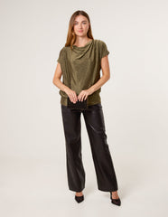 Metallic Cowl Neck Draped Top
