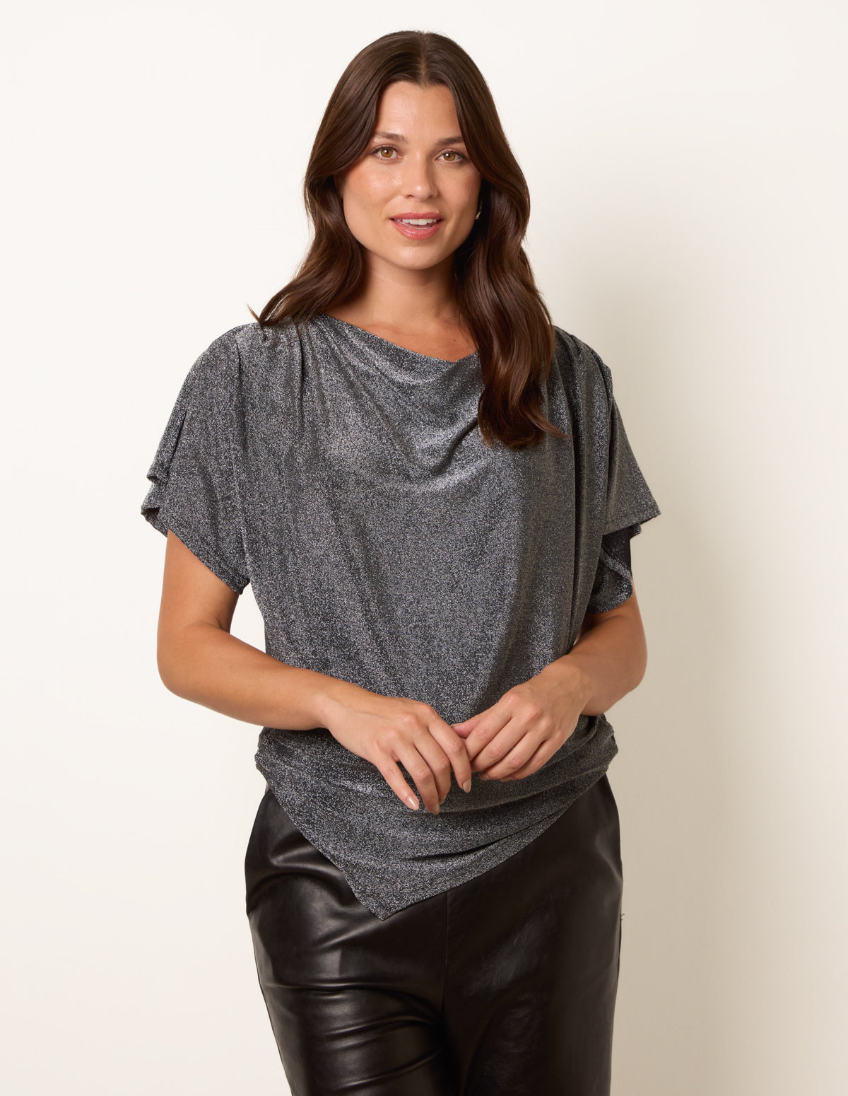 Asymmetric Draped Cowl Neck Top