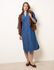 Button Front Denim Shirt Dress