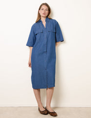 Button Front Denim Shirt Dress