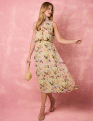 Watercolour Printed Sleeveless Midi Dress