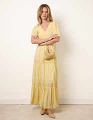 V-Neck Tiered Crochet Detail Maxi Dress