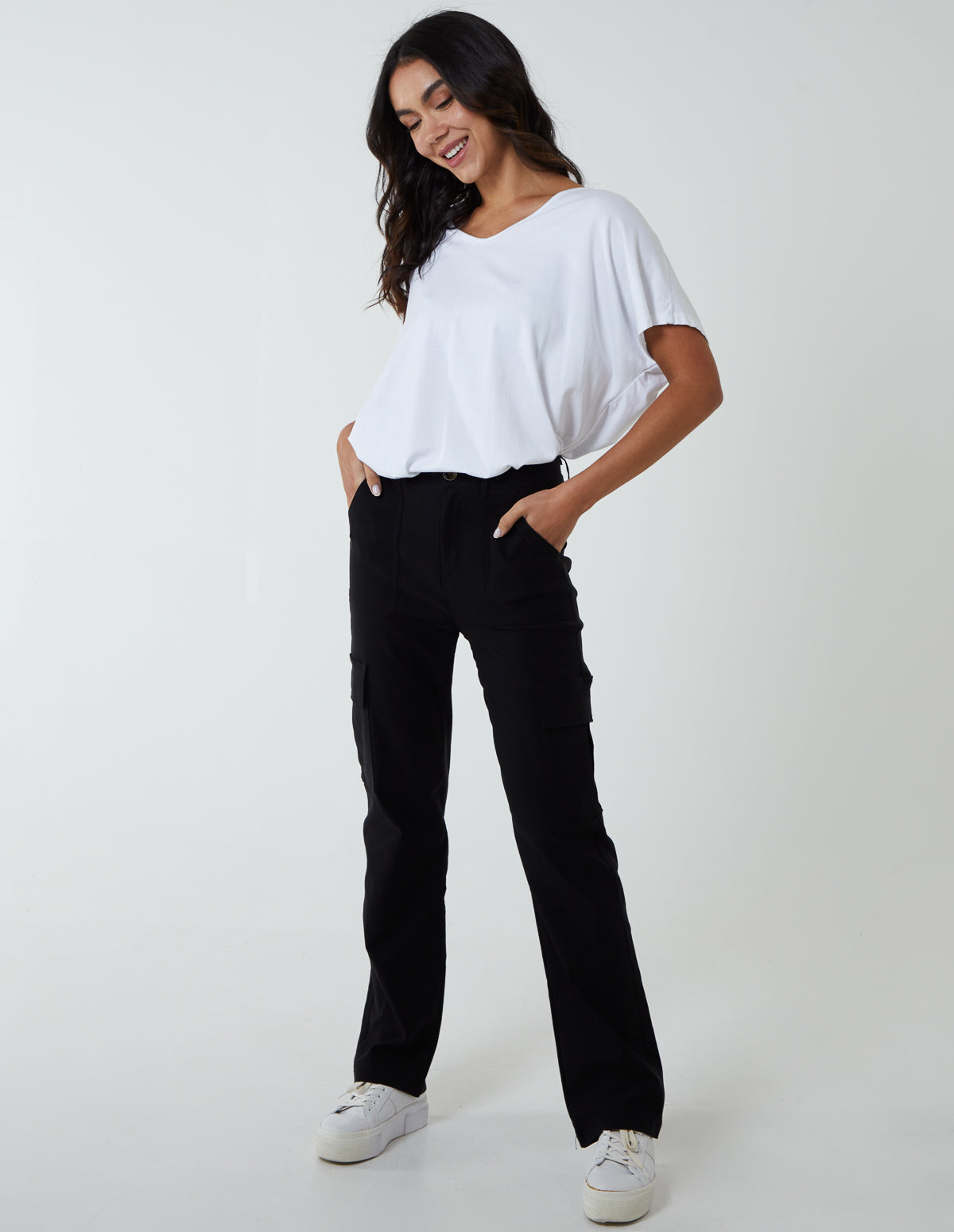 Straight Leg Pocket Detail Cargo Trousers
