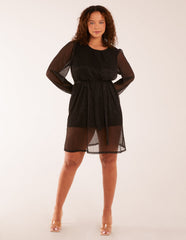 Metallic Plisse Belted Dress