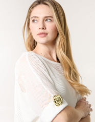 Crochet Gold Flower Brooch Detailed Top