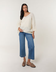Fluffy Textured V Neck Jumper