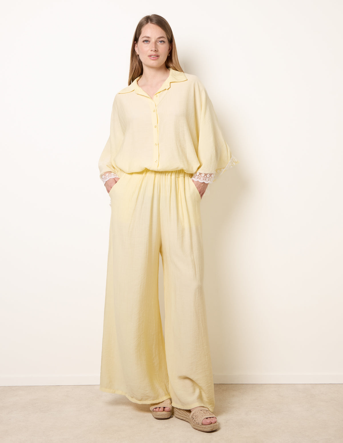 Crinkle Viscose Wide Leg Trousers