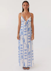 Flora Linen Maxi Dress - Floral Wave