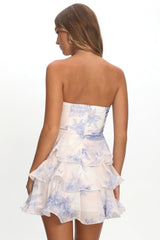 Giavana Strapless Layered Mini Dress Floral Blue